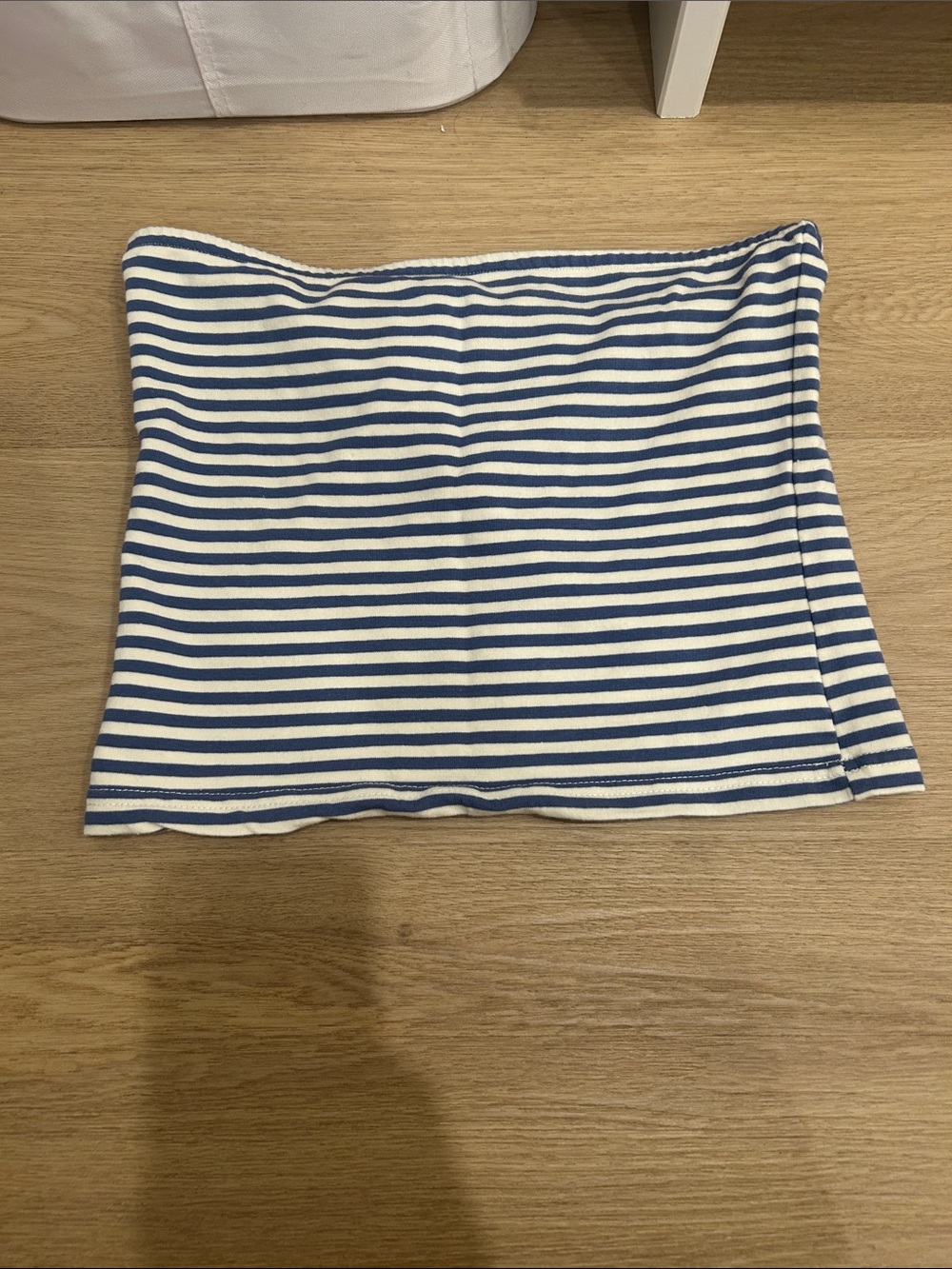 Edikted Blue and White Striped Tube Top with Pink Logo Tag